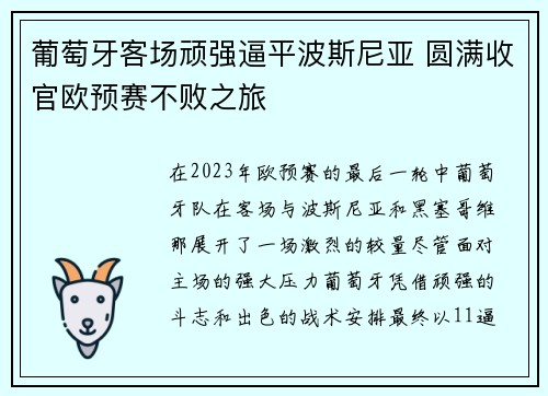 葡萄牙客场顽强逼平波斯尼亚 圆满收官欧预赛不败之旅