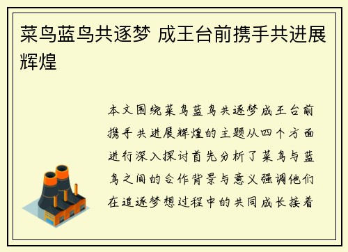 菜鸟蓝鸟共逐梦 成王台前携手共进展辉煌