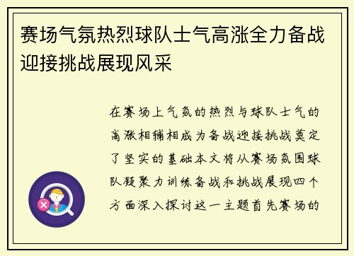 赛场气氛热烈球队士气高涨全力备战迎接挑战展现风采