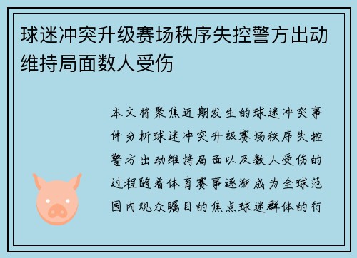球迷冲突升级赛场秩序失控警方出动维持局面数人受伤