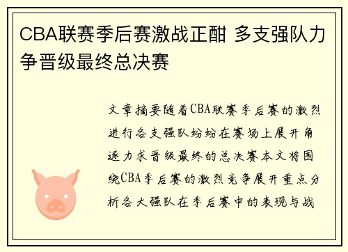 CBA联赛季后赛激战正酣 多支强队力争晋级最终总决赛